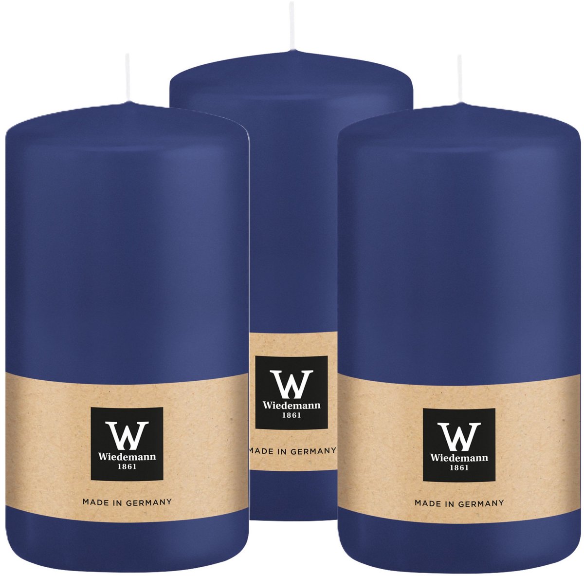 Wiedemann Cilinderkaars/stompkaars - 3x - donkerblauw - 12 x 6 cm - 33 branduren - zuilkaarsen