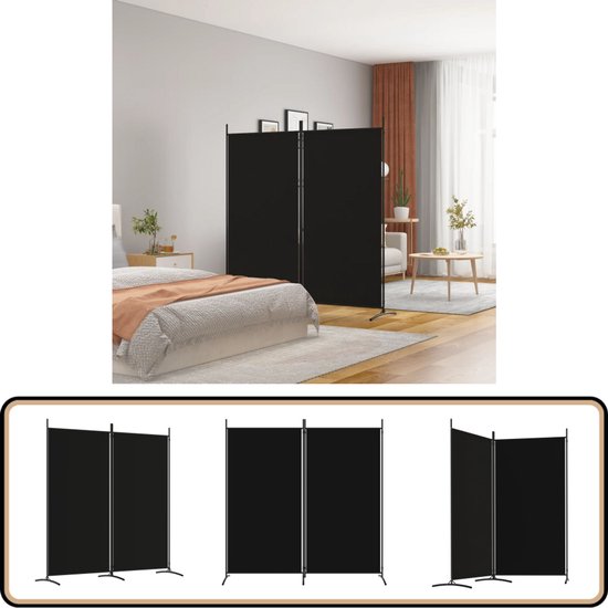 vidaXL Séparateur de pièce 2 panneaux 175x180 cm Noir Séparateur de pièce - Séparateur de pièce - Brise-vue - Décoration murale noire - Revêtement mural en Tissus - Séparateur de pièce multifonctionnel