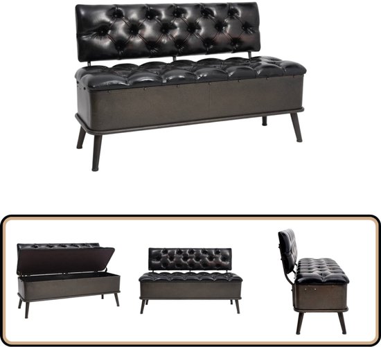 Banc de rangement vidaXL avec dossier 110 cm similicuir noir - Banc de rangement - Bancs de rangement - Coffre de rangement