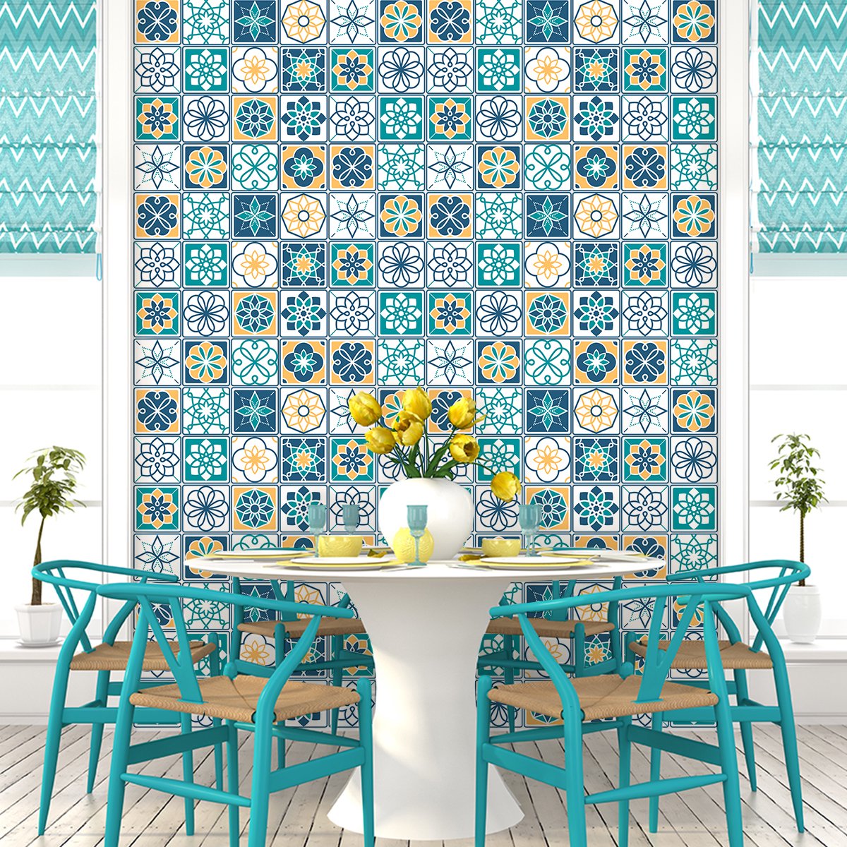 Ambiance Sticker Zelfklevende tegelmuurstickers voor keuken en badkamer - 24 cementtegelstickers, Albany-stijl - 24 stickers, 10x10 cm Multi color