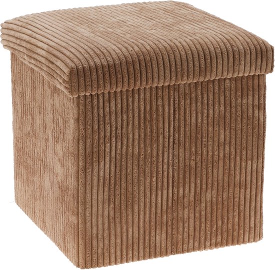 Pouf pliable en velours côtelé - 38 x 38 x 38 cm - Marron