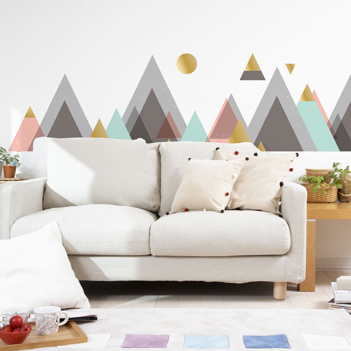 Ambiance Sticker Muurstickers - Decoratie voor slaapkamer/woonkamer - Gigantische muursticker van de Scandinavische bergen van Córdoba - 110x165cm Multi color