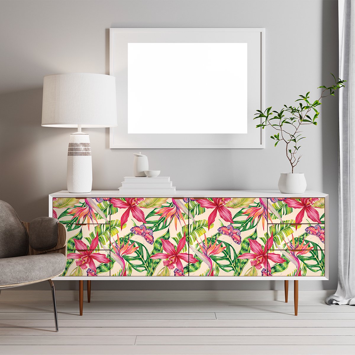 Ambiance Sticker Adisak sticker met tropisch design voor meubels, 60 x 90 cm Multi color