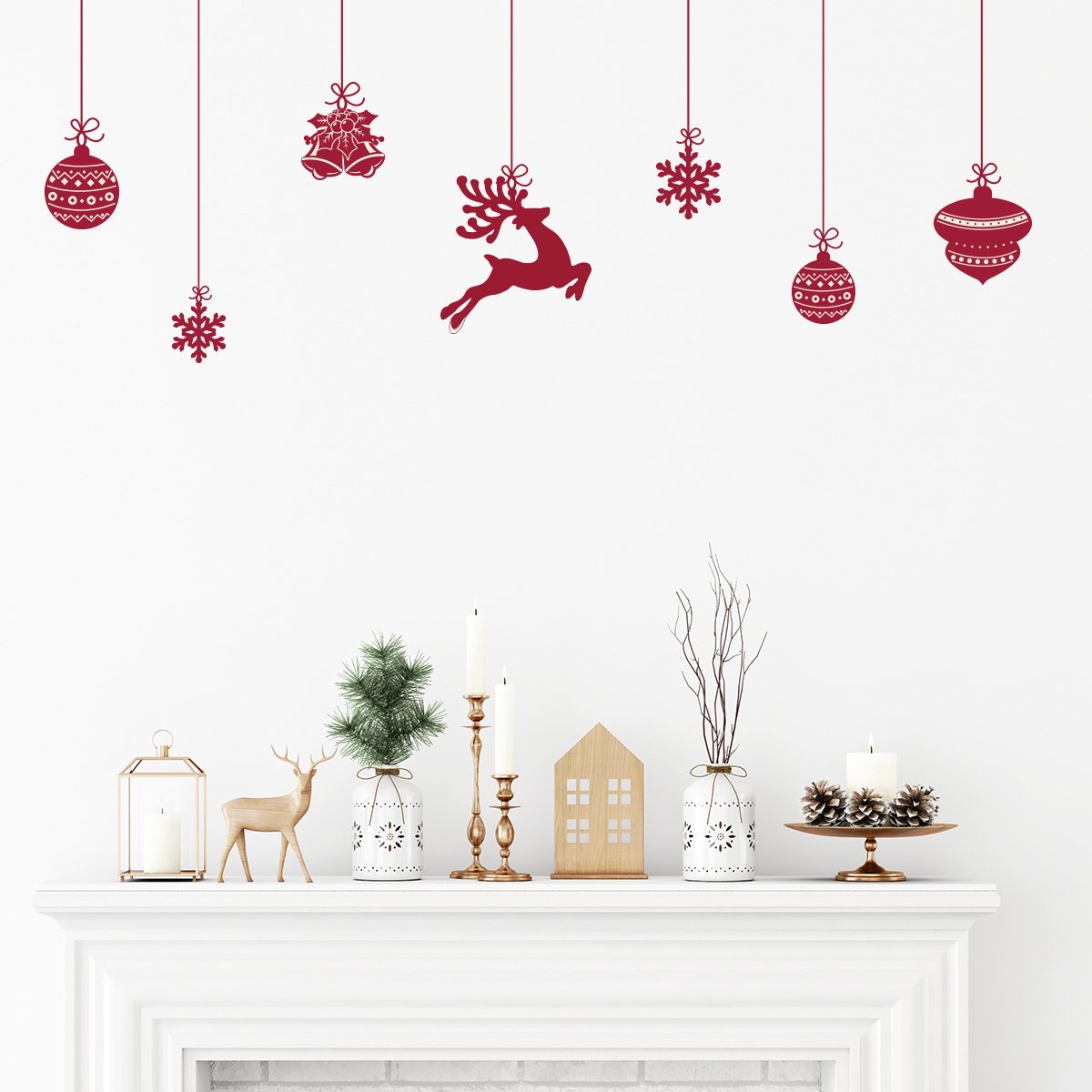 Kerststickers met herten en kerstballen - Kerststickers - feestversiering - 90x115cm