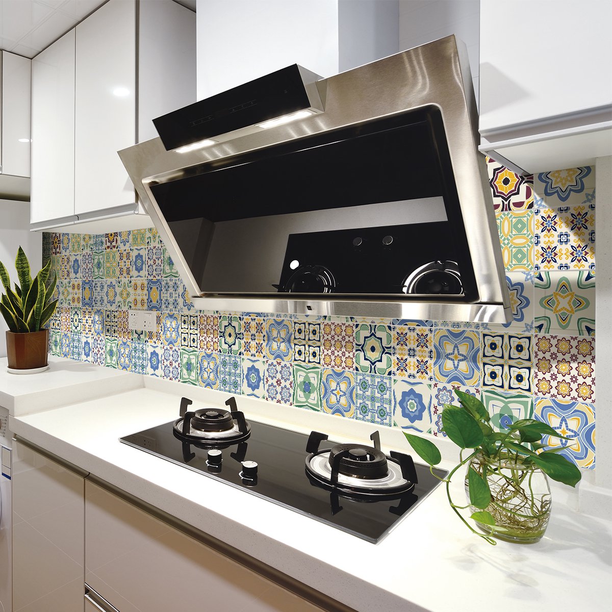 Ambiance Sticker Zelfklevende tegelmuurstickers voor keuken en badkamer - 30 Azulejos Salvia tegelstickers - 30 stickers 10x10cm Multi color