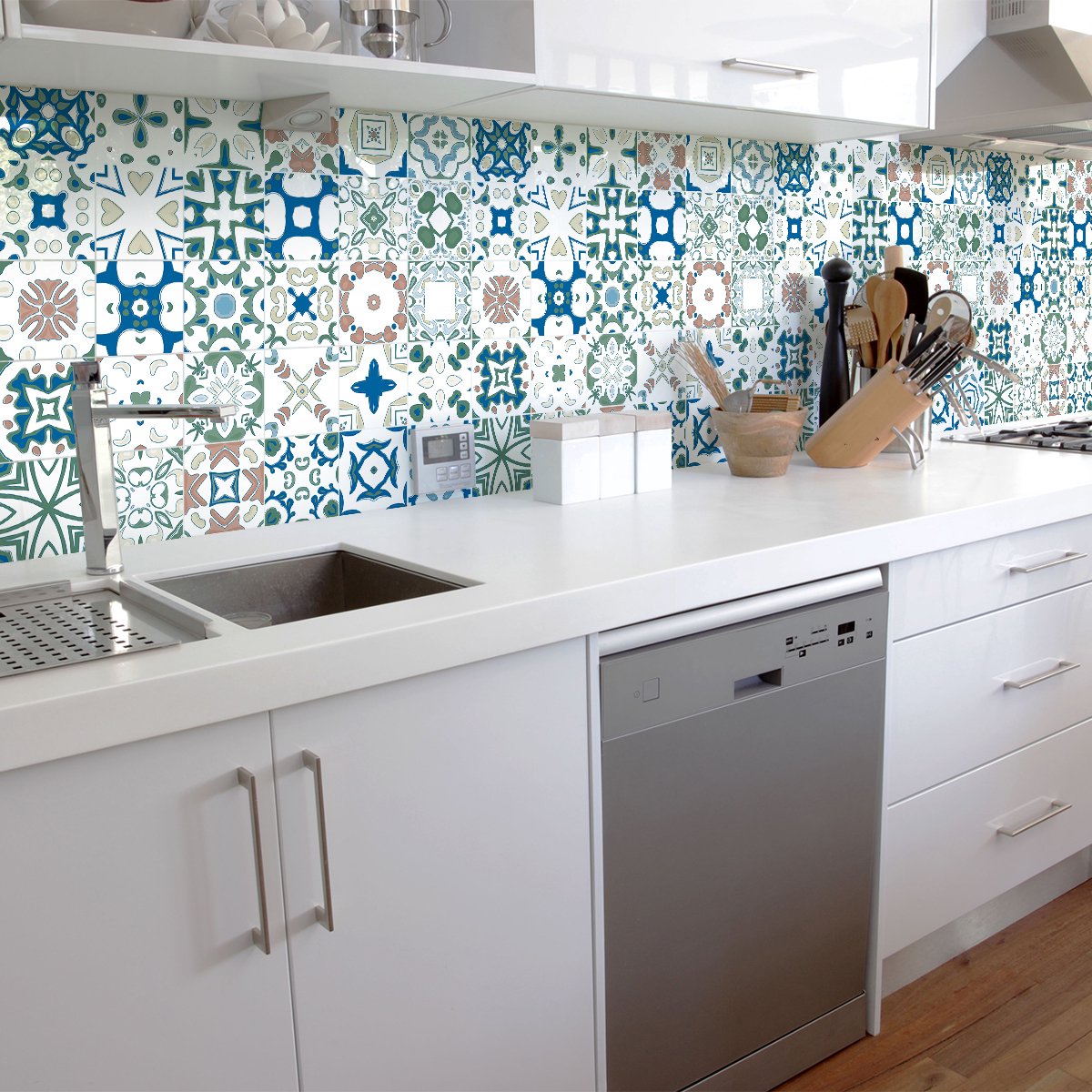 Ambiance Sticker Zelfklevende tegelmuurstickers voor keuken en badkamer - 30 Azulejos Cyndia tegelstickers - 30 stickers 20x20cm Multi color