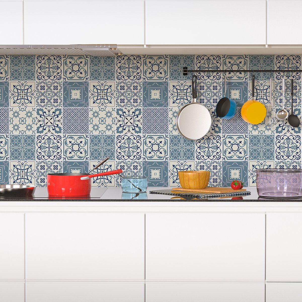 Ambiance Sticker Zelfklevende tegelmuurstickers voor keuken en badkamer - 24 tegelstickers, Azulejos Laurenzo-stijl - 24 stickers, 20x20 cm Multi color