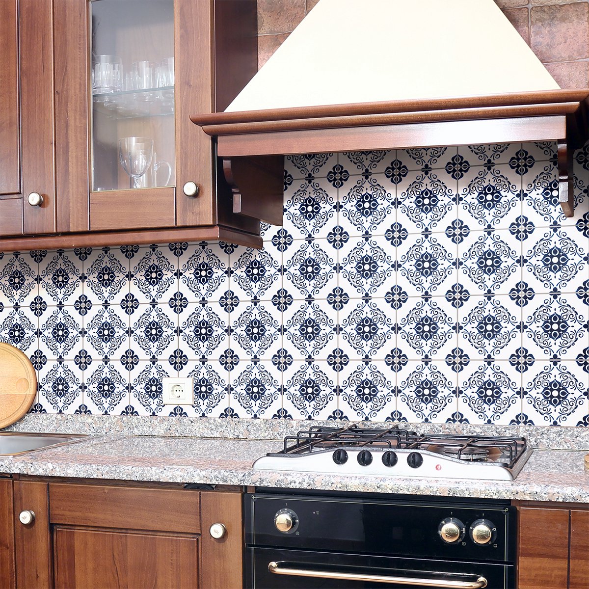 Ambiance Sticker Zelfklevende tegelmuurstickers voor keuken en badkamer - 30 cementtegelstickers, ivoorkleurig (Azulejos) - 30 stickers, 10x10 cm Multi color