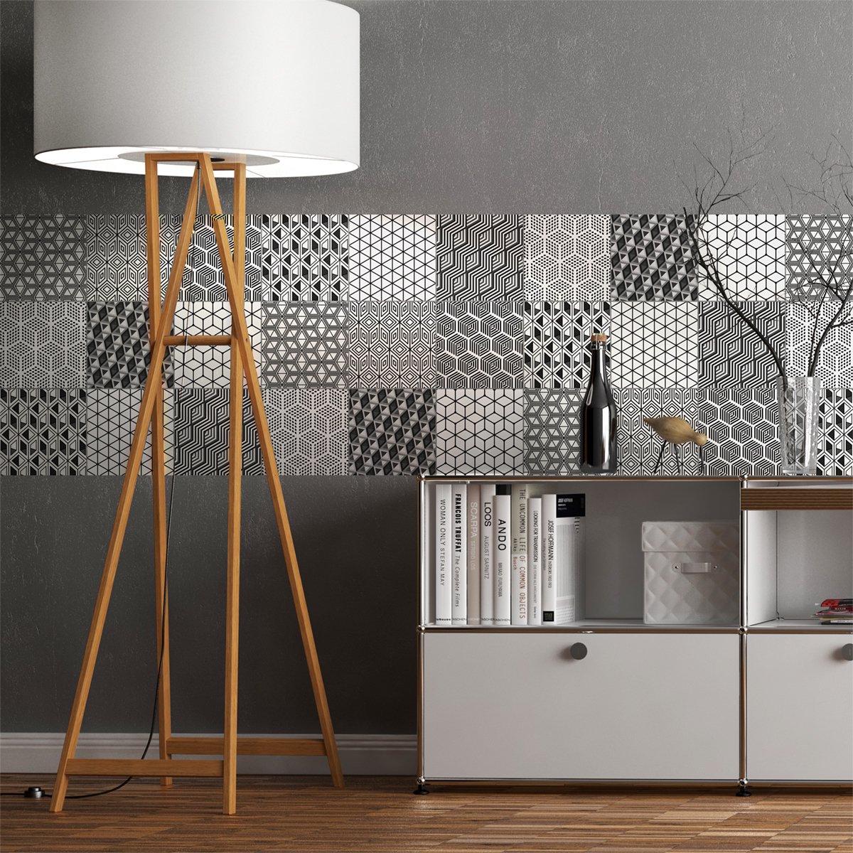 Ambiance Sticker Zelfklevende tegelmuurstickers voor keuken en badkamer - 9 Scandinavische/Finse cementtegelstickers - 9 stickers 20x20cm Multi color