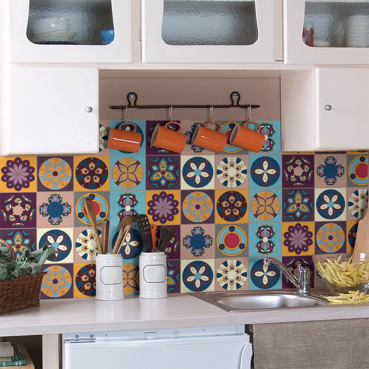 Ambiance Sticker Zelfklevende tegelmuurstickers voor keuken en badkamer - 12 Carmelo Azulejo tegelstickers - 12 stickers, 20x20cm Multi color