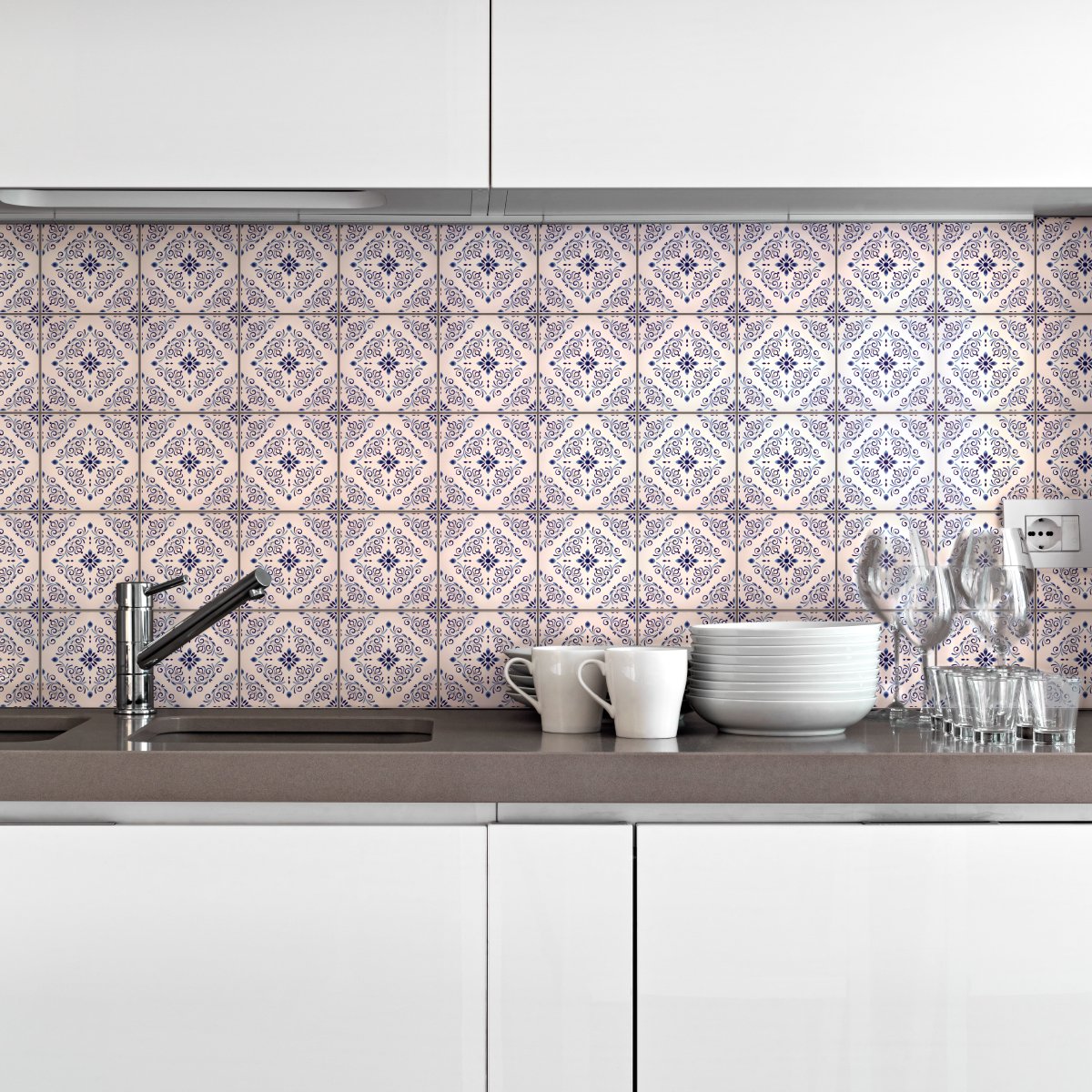 Ambiance Sticker Zelfklevende tegelmuurstickers voor keuken en badkamer - 30 Delftse en Düsseldorfse cementtegelstickers - 30 stickers 10x10cm Multi color