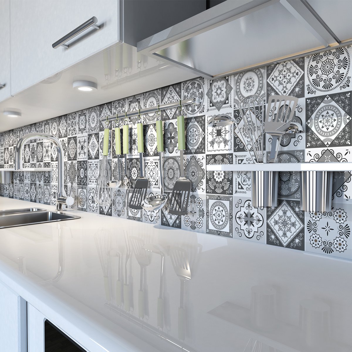 Ambiance Sticker Zelfklevende tegelmuurstickers voor keuken en badkamer - 30 cementtegelstickers, Azulejos Angnita - 30 stickers, 15x15cm Multi color