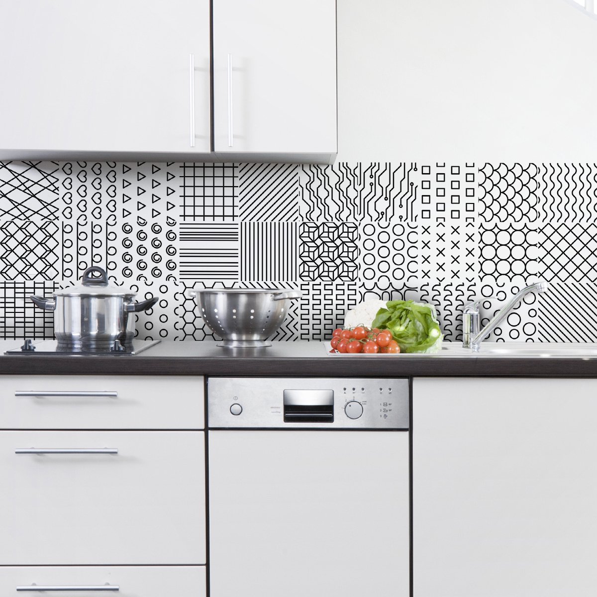 Ambiance Sticker Zelfklevende muurtegelstickers voor keuken en badkamer - 30 etnische cementtegelstickers - Olongapo-stijl - 30 stickers 20x20cm Multi color
