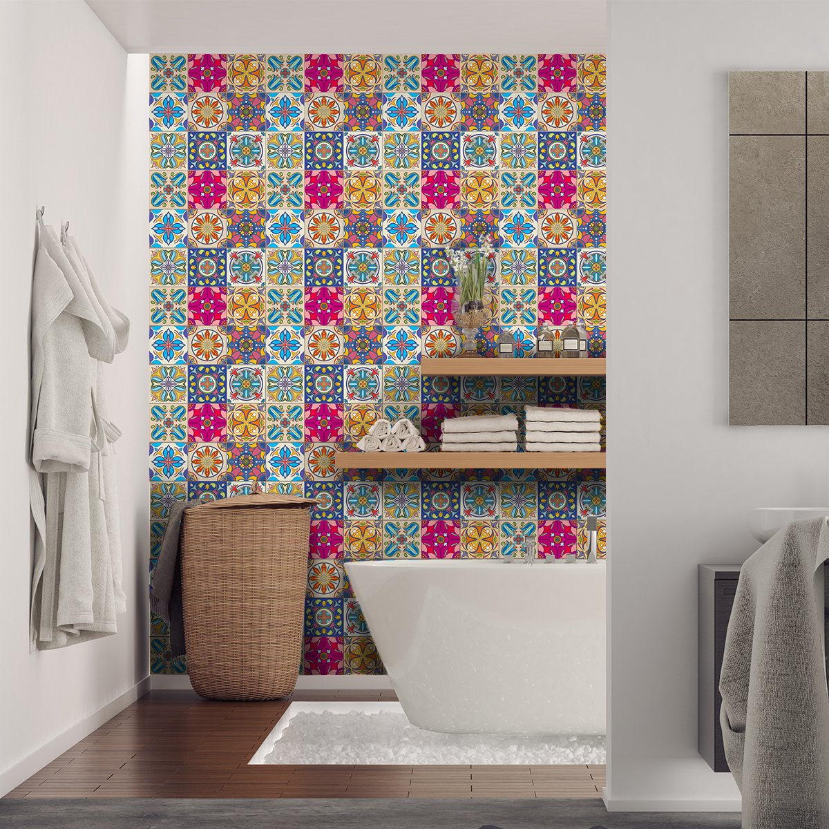 Ambiance Sticker Zelfklevende tegelmuurstickers voor keuken en badkamer - 9 cementtegelstickers, Azulejos Tonia - 9 stickers, 20x20cm Multi color