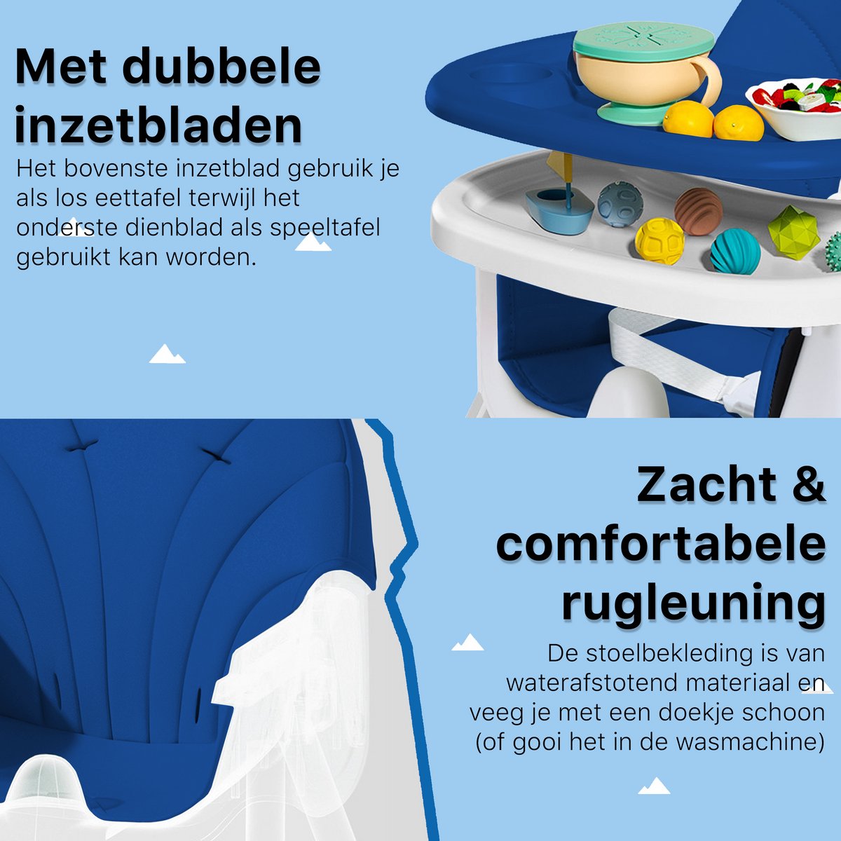 Phreeze Kinderstoel - Inklapbaar - Meegroeistoel 6 t/m 72 maanden - Afneembare Wielen - Eetstoel Baby & Peuter - Ook als Loopstoel, Wipstoel, Babystoel aan tafel / voor eten / thuis - Blauw – foto 7