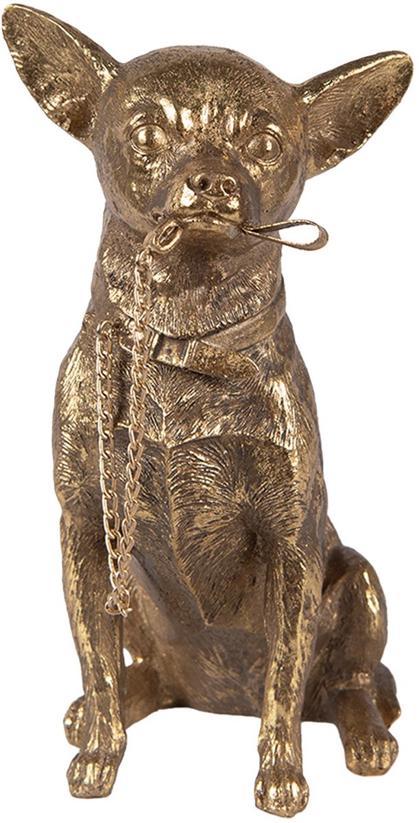 Clayre & Eef Beeld Hond 13x9x18 cm Goudkleurig Polyresin