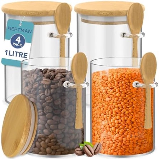 Vind voorraadpot glas met bamboe deksel op - maart... Glazen voorraadpot met bamboe deksel – 1 liter – Oranje EKLATERA voorraadpot met deksel, zwart, 1 l - IKEA