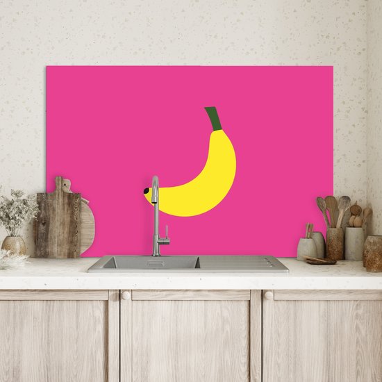 Crédence de Cuisinière en Aluminium 90x60 cm - Banane - Jaune - Fruit - Écran Pare-éclaboussures pour Plaque de Cuisson - Protection Murale