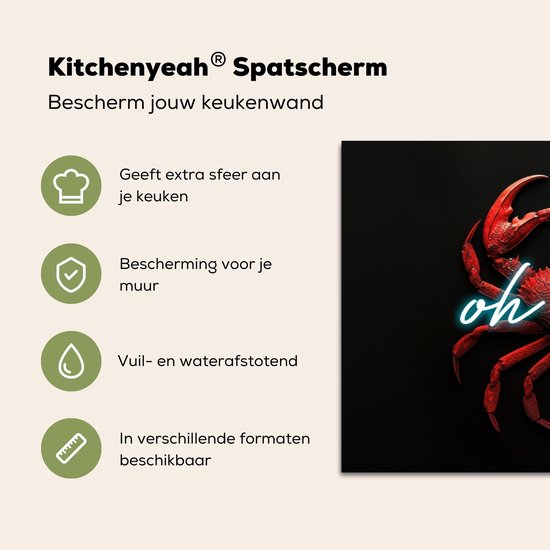 Crédence de Cuisinière en Aluminium 100x65 cm - Crabe - Rouge - Néon - Citation - Écran Pare-éclaboussures pour Plaque de Cuisson - Protection Murale