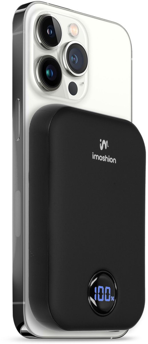 imoshion Powerbank 10000 mAh - Geschikt voor MagSafe - Snellader 22.5W - LED indicator - USB C & USB A - Draadloze Powerbank Geschikt voor o.a. Apple iPhone 17 (Pro / Pro Max) en Air - Zwart - imoshion - €39,99