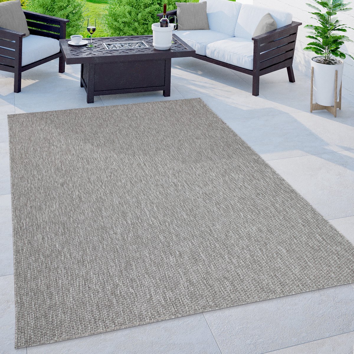 Flycarpets Veniro Effen Binnen en Buitenkleed Grijs - 300x400 cm - Laagpolig Vloerkleed Buiten - Tuinkleed / Tuintapijt