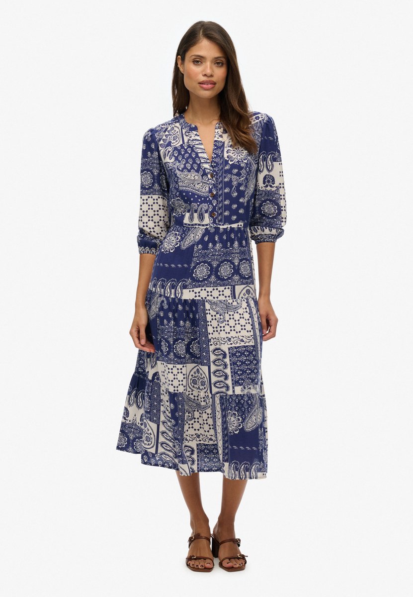 Superdry Geweven midi-jurk in laagjes Dames Jurken Marineblauw