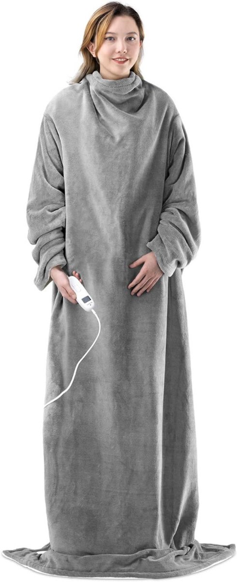 Goodivery® - Elektrische Deken met Mouwen - Elektrische Deken - Elektrische Opvulde Deken - Deken met Mouwen - 9 Warmteniveaus Machine Wasbaar - Knuffel TV Warmte Deken - 195x125cm - Grijs/Crème