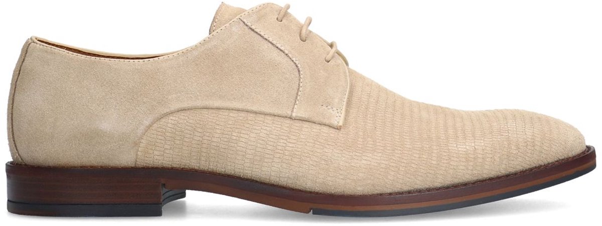 Manfield - Heren - Beige suède veterschoenen - Maat 43