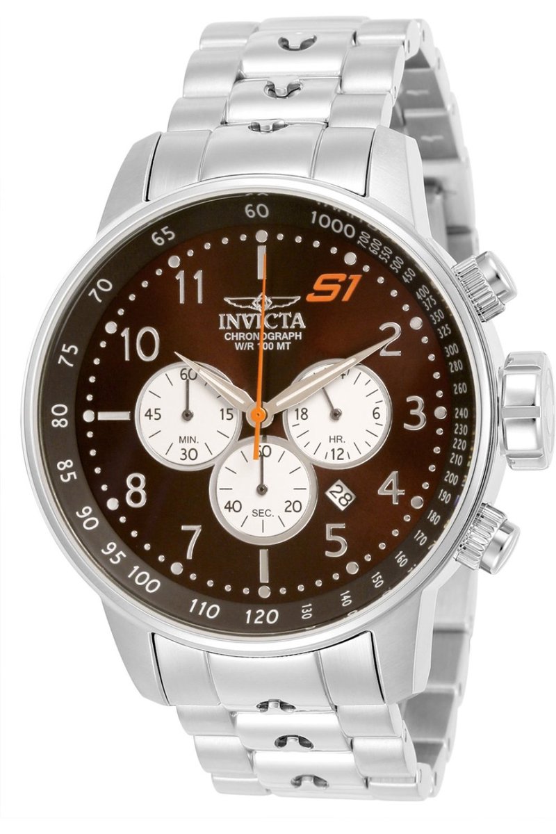 Invicta S1 Rally 23081 Heren Horloge - Waterdicht - Analoog - Quartz Uurwerk - Roestvrij Staal met bruine Wijzerplaat - 48mm