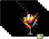 Placemats - 6 stuks - 45x30 cm - Placemat kunststof - Wijn - Glas - Graffiti - Borrel - Rood - Verf - Borden onderleggers - Decoratie voor op tafel - Keuken tafeldecoratie accessoires - Vinyl onderlegger - Tafelversiering