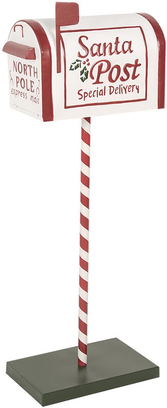 Clayre & Eef Décoration de Noël Boîte aux lettres 19x33x92 cm Blanc Rouge Métal