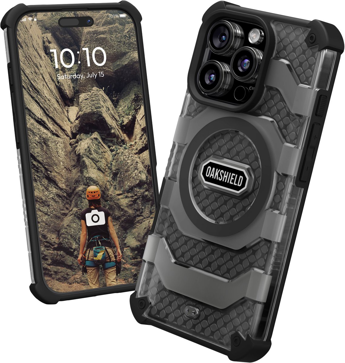Oakshield telefoonhoesje geschikt voor iPhone 16 Pro hoesje - Smartphone case compatibel met MagSafe - Antislip mobiele telefoon hoes in zwart