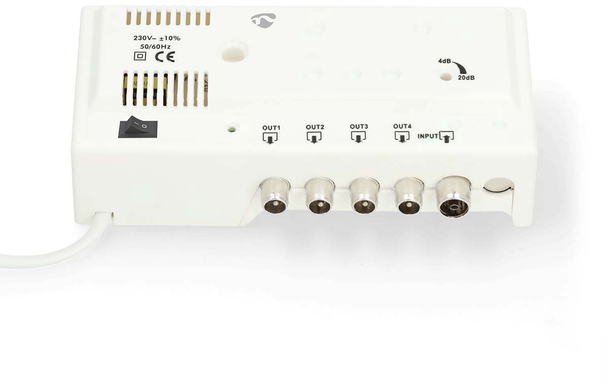 Nedis CATV-Versterker - Versterking: 20 dB - 47 - 694 MHz - Outputs: 4 - Versterkingsregelaar - Wit