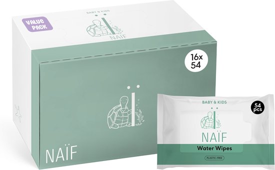 Naïf - Plasticvrije Billendoekjes Water - 864 doekjes (16 stuks x 54 doekjes)