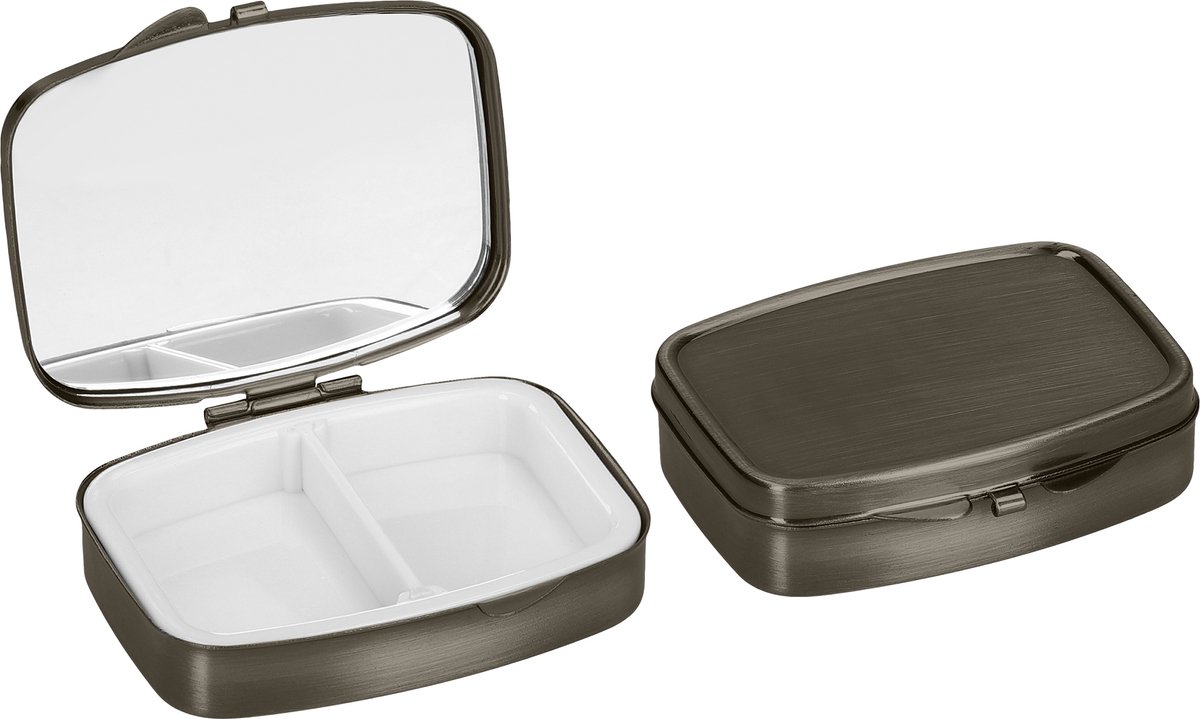 Goedkoopste kwmobile Pillendoos met 2 vakken - Set van 2x Roestvrij Staal Pillendoosje - Organizer Voor Tabletten en Pillen - in brons
