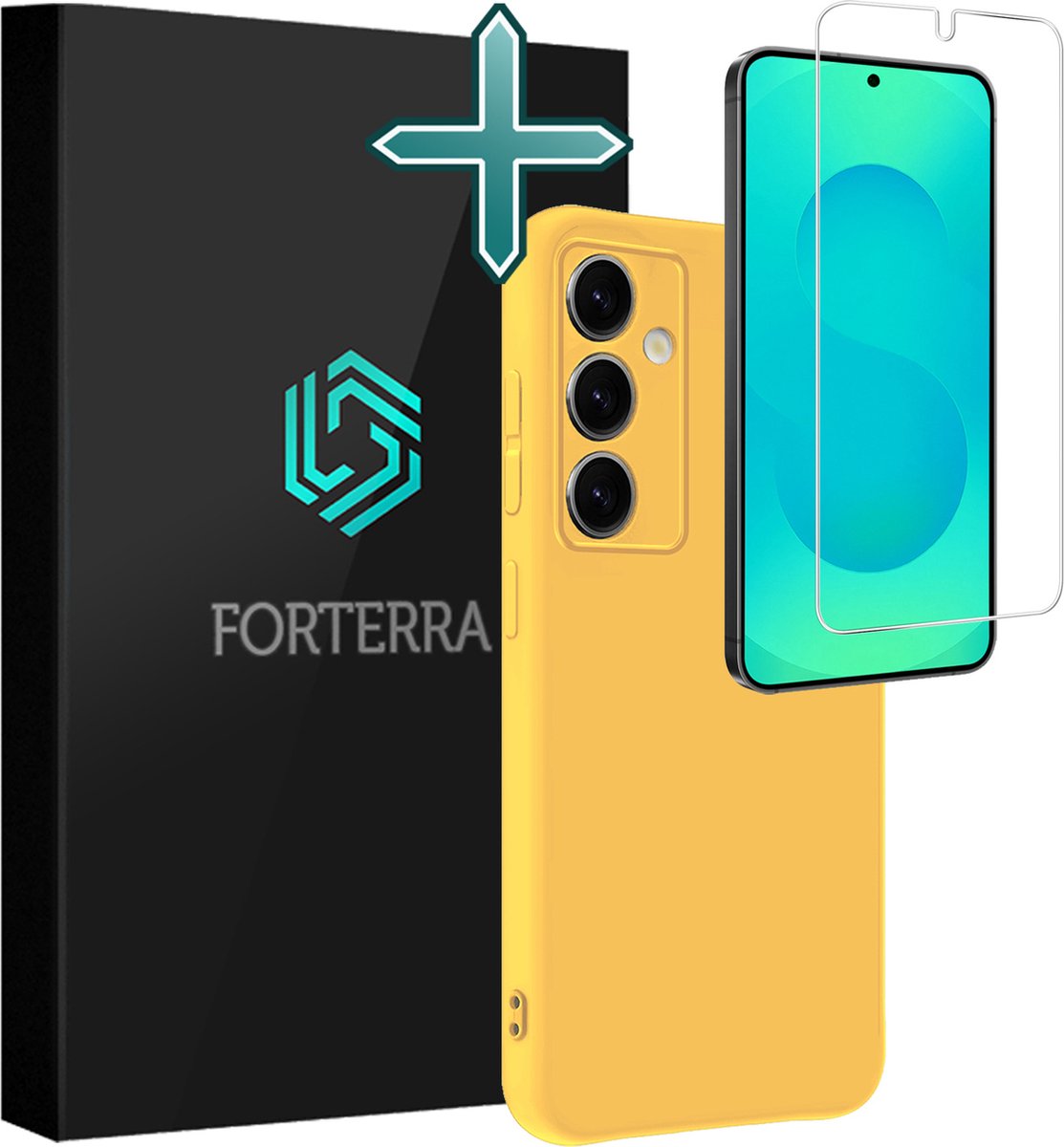 Hoesje Met Screenprotector - Geschikt voor Samsung Galaxy S25 - Sterk & Shockproof - Telefoon Hoes - Back Cover - Siliconen Case - Geel