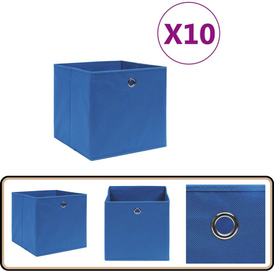 vidaXL Lot de 10 Boîtes de rangement Bleu 28 x 28 x 28 cm - Opbergbox - Organiseur de placard - Opbergbox pliable