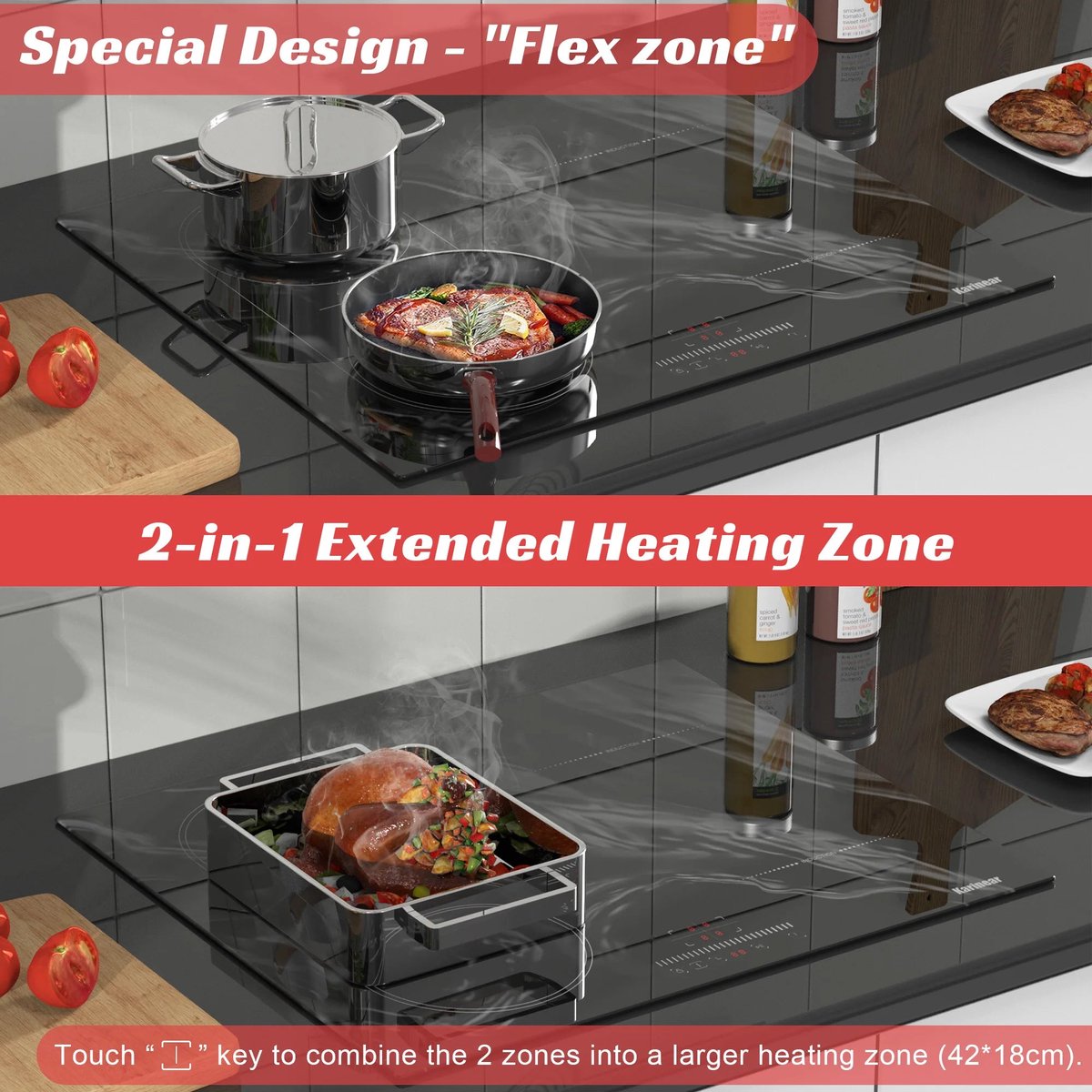 Inductie kookplaat - Induction Hob - Induction Cook Top - Inductie Fornuis - Elektrische Brander - stekker en flexzone - 3500W - met touchbediening - 4-pits inductiekookplaat - met marmering - veiligheidsslot - Zwart