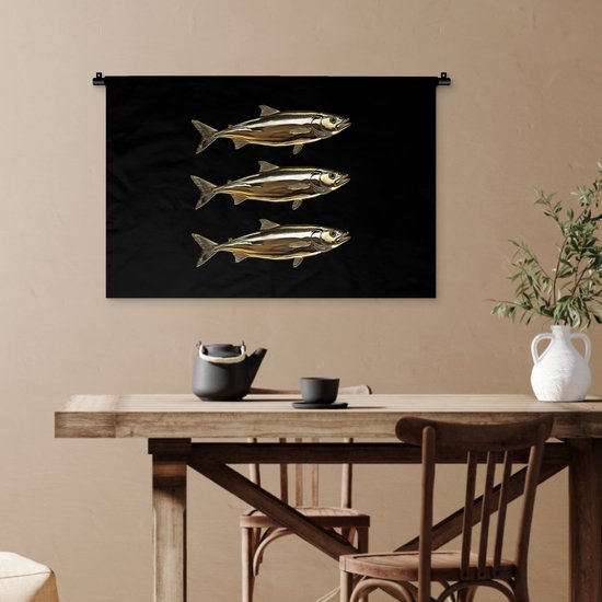 Tapisserie murale 90x60 cm - Tissu mural Pêche - Or - Zwart - Tapisserie murale - Tapisseries