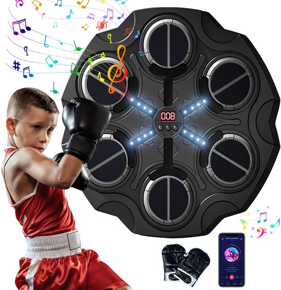 Smart Music - Macchina da boxe musicale 2025, aggiornata con Bluetooth, con guantoni da boxe, allenamento da parete, gioco di boxe musicale per adulti e bambini, attrezzatura da boxe (bianco Smart Music - Macchina da boxe musicale 2025, aggiornata con Bluetooth, con guantoni da boxe, allenamento da parete, gioco di boxe musicale per adulti e bambini, attrezzatura da boxe (bianco
