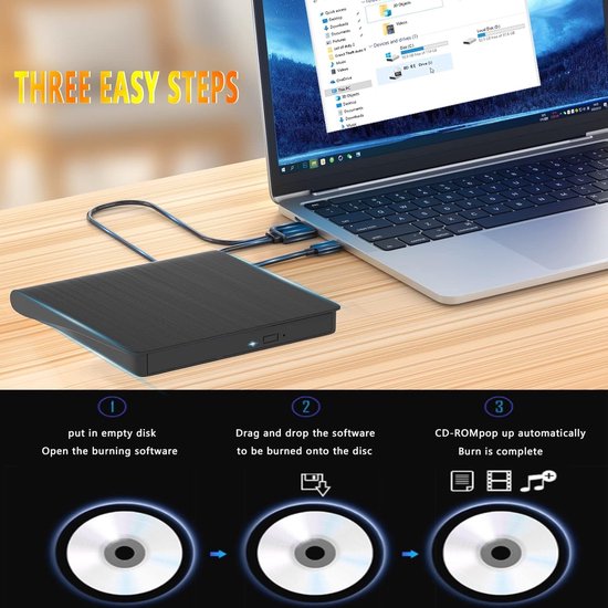 DVD Brander - DVD Brander Externe - USB 3.0 - DVD/CD/ROM Brander - Hoge Snelheid Gegevensoverdracht - Draagbare - Zwart — afbeelding 4