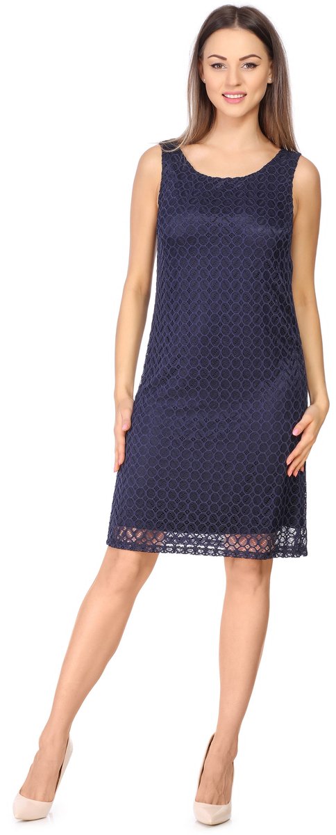 Bellivalini Damesjurk - Knielange Kanten – Jurk – Feestelijke – Zomerjurk – Donkerblauw – L - BLV-BLV50-259-DR