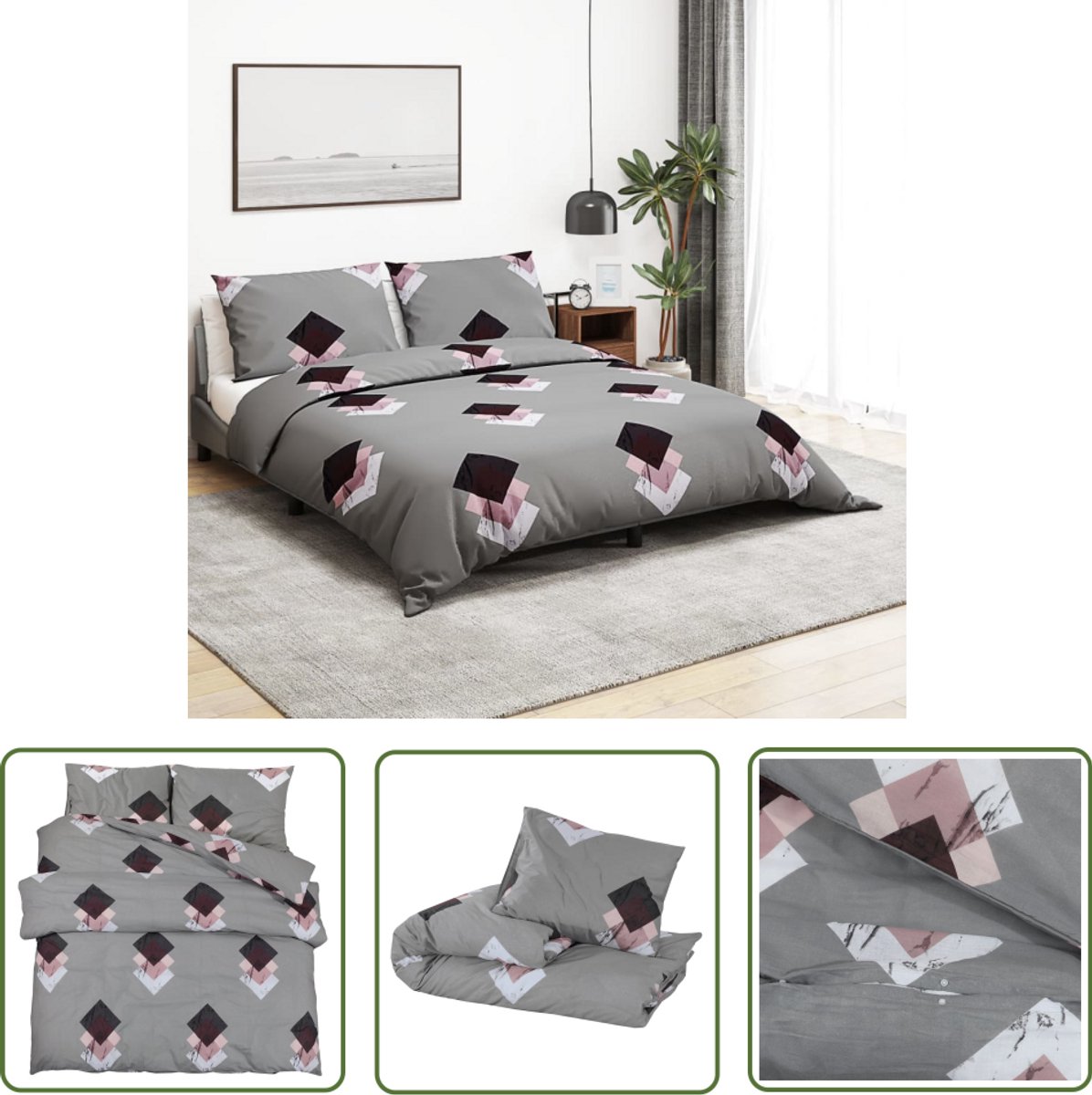 vidaXL Katoenen Dekbedovertrek - Dekbedovertrek - Dekbedovertrekset 220x240 cm katoen grijs - Dekbedovertrekken Grijs - Slaapcomfort - Luxe Bedding