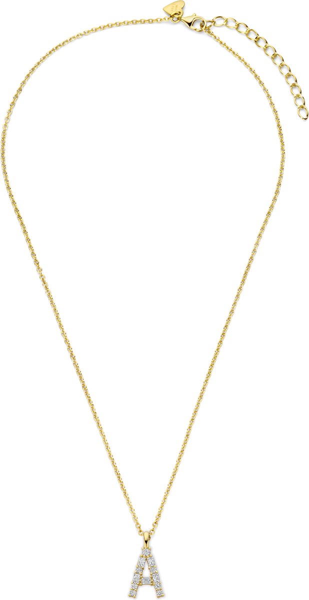 New Bling - 9NB-1456-A - zilveren ketting met letter A - zirkonia steentjes - 925 sterling silver - gold plated