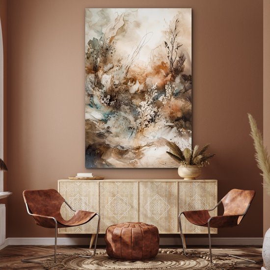 Tableau aluminium 100x150 cm - Décoration murale métal - Abstrait - Beige - Peinture - Art - Nature - Fleurs - Décoration murale métal salon - Décoration industrielle - Photo sur dibond - Accessoires industriels chambre