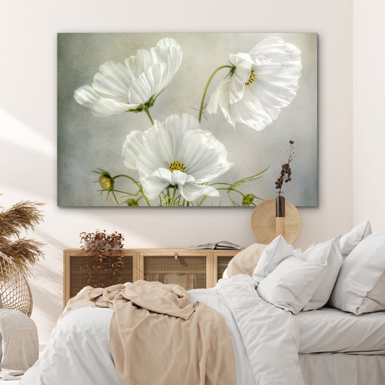 Aluminium schilderij 180x120 cm - Wanddecoratie metaal - Bloemen - Stilleven - Klaproos - Wit - Botanisch - Metalen muurdecoratie woonkamer - Decoratie industrieel - Foto op dibond - Industriële accessoires slaapkamer