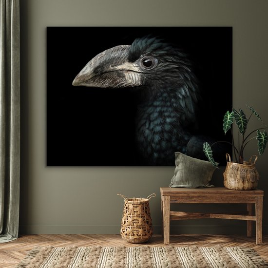 Décoration murale Métal - Peinture Aluminium Industriel - Vogel - Portrait - Calao - Zwart - Animaux - 160x120 cm - Dibond - Photo sur aluminium - Décoration murale industrielle - Pour le salon/chambre