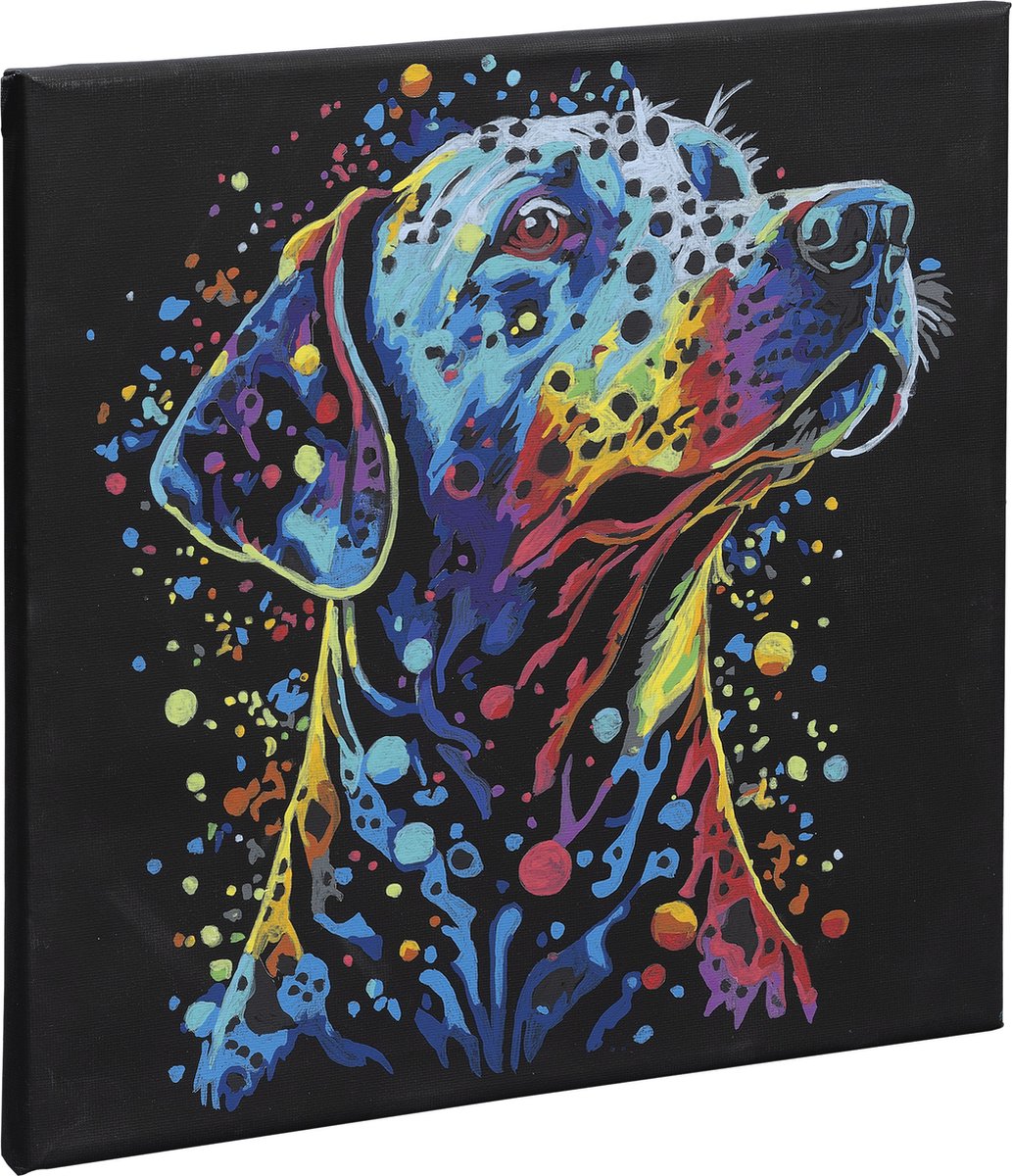 Schilderen op Nummer Volwassenen Volledig Pakket Hond - Kleurrijke Hond op Zwart Canvas - Formaat 30 x 30 CM — afbeelding 2