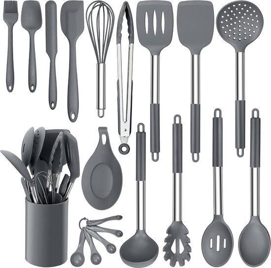 6 Piece Silicone Kitchen Utensil Set Gray Kitchen Utensils bol