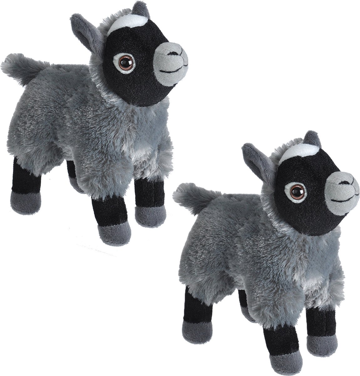 Wild Republic Geitje - 2x - pluche knuffel dier - grijs/zwart - 20 cm - Boerderij knuffelbeesten